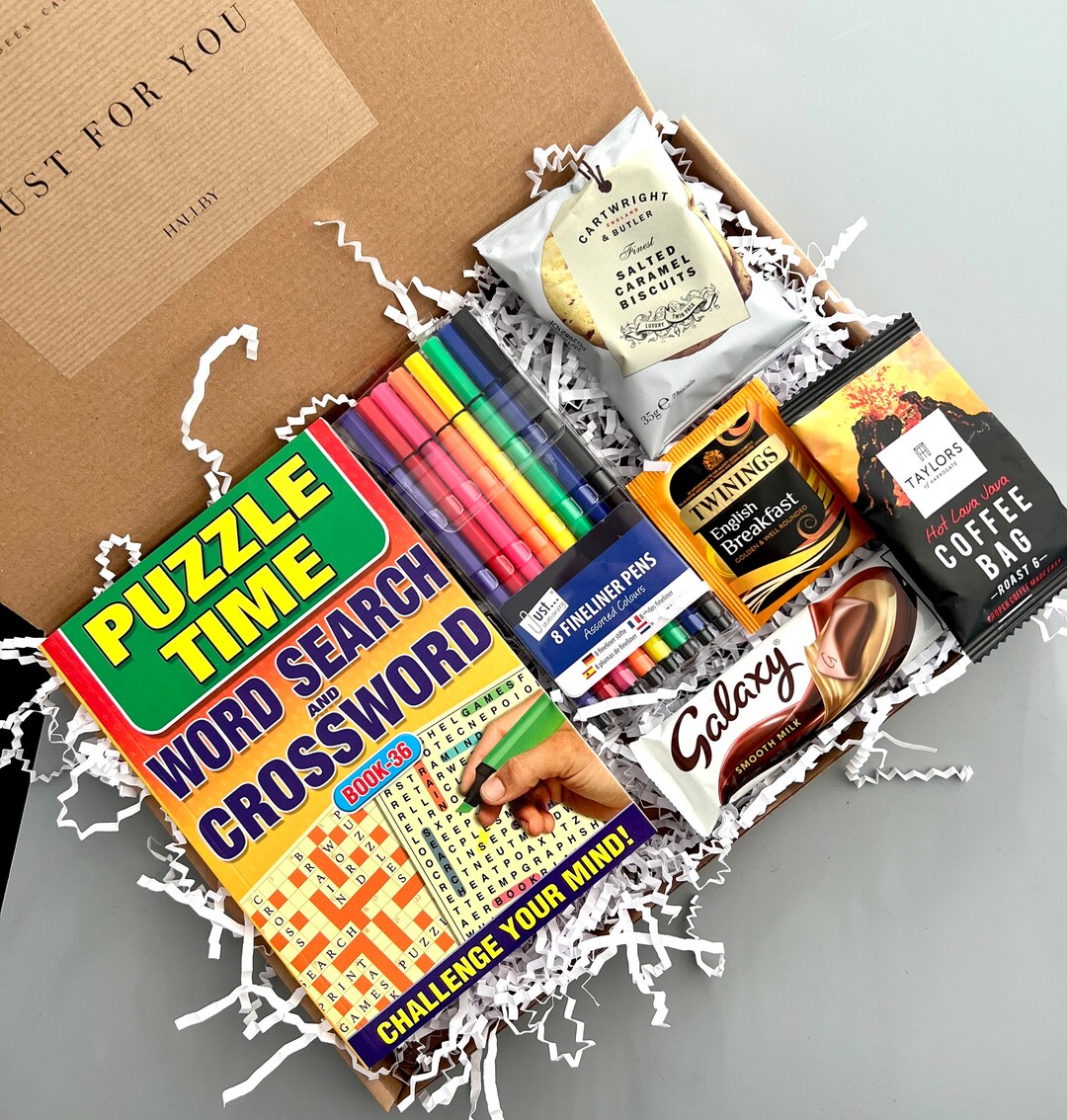 Puzzle Book Gift Box, Relaxation Gift, Puzzlers Gift Box, Tea Break