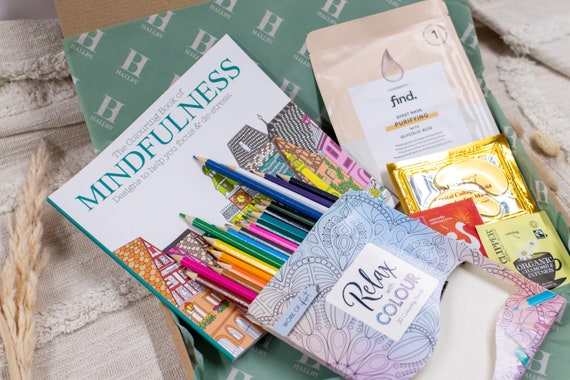 Self Care Gift Box, Adult Colouring Book and Pencil Set, Relaxing