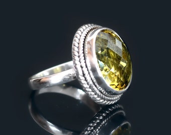 Citronkvarts Damring i 925 Sterling Silver, Handgjorda Smycken för Damer, Kvartssmycken, Silverring i Vintagestil, Examenspresenter