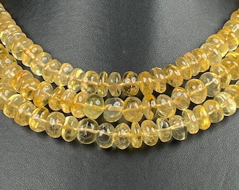 Natural Citrine Rondelle Beads 8.5-9mm, 10mm, AAA+ Quality Smooth Un-Heated Hand Cut Rondelle Beads, Jewelry Making, Full Strand 14 Inches