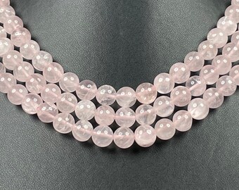 Natural Rose Quartz Round Beads 8-8.5mm, AAA+ Quality, Full Strand 18" inch, Beaded Necklace
