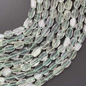 Natural Green Fluorite Flat Oval Beads, Size 9×6 to 10×8mm, Smooth flat oval Green Fluorite Beads, 18&#39;&#39; Inch Strand, Wholesale Beads