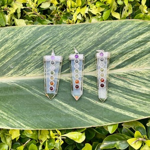 Crystal Clear Quartz Chakra Pendant, Chakra Necklace, 7 Chakra Pendant, Chakra Jewelry, Protection Necklace Real Gemstone