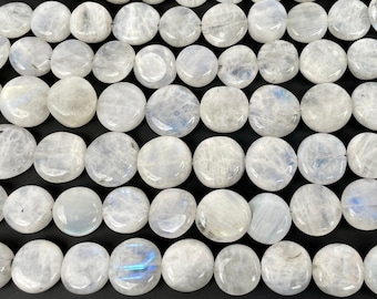 Natural Rainbow Moonstone Coin Beads AAA+ Quality High Blue Flashy Moonstone Beads 13&quot; Strand