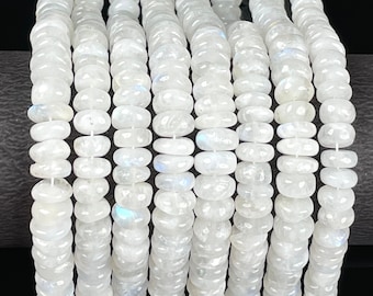 Natural Rainbow Moonstone Rondelle Beads 6.5-7mm 7-7.5mm 9-9.5mm 10mm, AAA+ Quality, Blue Flash Beads, Full Strand 14 Inches