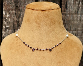 Garnet Necklace 925 Sterling Silver Minimalist Necklace Red Stone Dainty Chain January Birthstone Crystal Necklace,   Gift for her