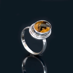 Natural Citrine Silver Ring, Oval Women&#39;s Ring, Women&#39;s Handmade Jewelry, Citrine Jewelry, Modern Style Sterling Silver Ring