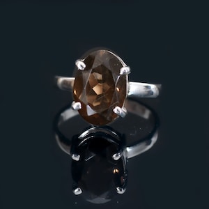 Smoky Quartz Ring, 92.5% Sterling Silver Ring, Handmade Jewelry, Smokey Quartz Oval Ring, Graduation Gifts for her