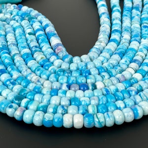 Beautiful Blue Opal Smooth Rondelle Beads 8mm 10mm, Shaded Blue Color Opal Beads AAA+ Quality Jewelry Making Crafts