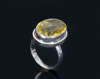 Citronkvarts Damring i 925 Sterling Silver, Handgjorda Smycken för Damer, Kvartssmycken, Silverring i Vintagestil, Examenspresenter