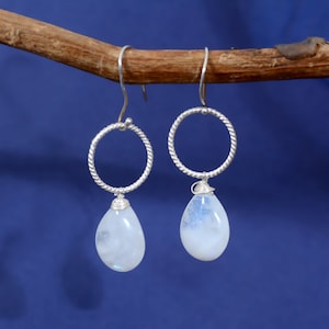 Rainbow Moonstone Earrings 925 Sterling Silver Earrings, Handmade Jewelry, Dangle Drop Earrings, Flashy Blue Moonstone ~ Gift For Her