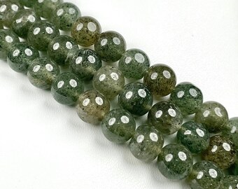 Green Rutilated Quartz Beaded Necklace, 18 Inch Gemstone Strand