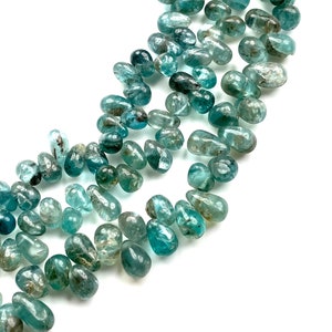 Natural Apatite Teardrop Briolette Beads, Smooth Blue Apatite Beads, 4×5mm - 6×8mm Blue Apatite Drops, 18 Inch Strand