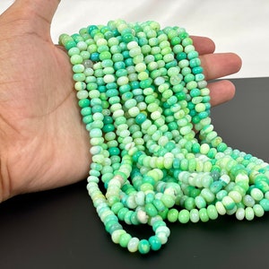 Beautiful Green Opal Smooth Rondelle Beads 7-7.5mm, Green Shaded Color Opal Beads, AAA+ Quality Jewelry Making Crafts