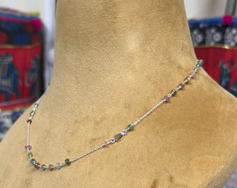Multi Tourmaline 925 Sterling Silver Necklace, Minimalistic jewellery, Dainty Chain, Birthstone, Crystal Necklace, Birthday Gift for her