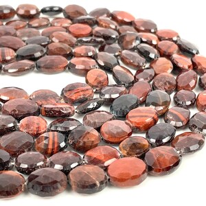 AAA+ Natural Red Tiger Eye Faceted Oval Beads 10×12mm-11×15mm Red Tiger Eye Beads, 13&quot; Strand