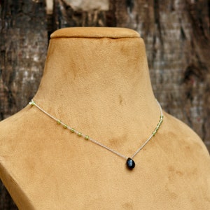 Peridoto y turmalina verde 925 plata de ley collar minimalista cadena delicada collar de cristal de piedra de nacimiento regalo para ella
