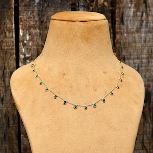 Emerald Necklace 925 Sterling Silver Dainty Emerald Necklace May Birthstone Crystal Necklace, Anniversary Gift   Gift for her