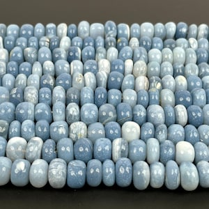 Natural Blue Opal Smooth Rondelle Beads 9.5mm 10-10.5mm, AAA+ Quality Blue Opal Gemstone Rondelle Beads, 13&quot; Strand