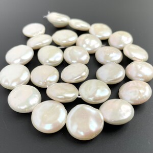 15-16mm Coin Pearls, AAA+ Natural Freshwater Coin Shape Pearls, White Pearls, Very High Luster