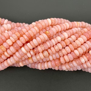 AAA+ Pink Opal Smooth Rondelle Beads 5.5-6mm Peruvian Pink Opal Rondelle Beads, Dyed Opal Beads 13&quot; Strand