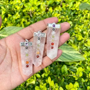 Rose Quartz Chakra Pendant, Chakra Necklace, 7 Chakra Pendant, Chakra Jewelry, Protection Necklace Real Gemstone