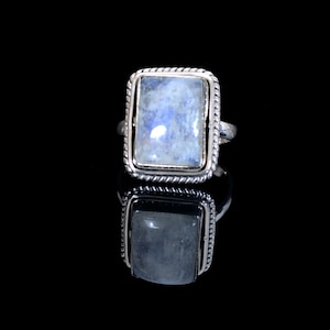 Regenbogen Mondstein Ring, 92.5% Sterling Silber Ring, Handgemachter Schmuck, Blauer Blitz Mondstein, Geschenk für sie