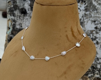 Natürliche Süßwasserperle 925 Sterling Silber Halskette, Zierliche Silber Kette, Minimalistische Perlenkette, schicke Perle Choker, Geschenk für Sie