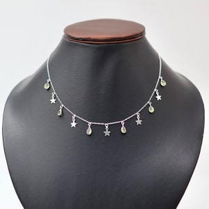 Collar de peridoto encanto estrella 925 plata de ley collar minimalista cadena delicada, collar de cristal de piedra de nacimiento de agosto, regalo para ella