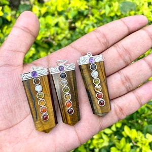 Yellow Tiger Eye Chakra Pendant, Chakra Necklace, 7 Chakra Pendant, Chakra Jewelry, Protection Real Gemstone Necklace, Metaphysical Jewelry