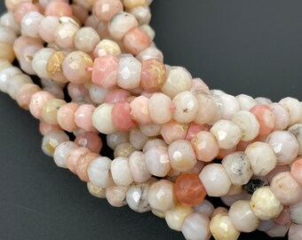 Natural Pink Opal Faceted Rondelle Beads, 5-5.5mm, 6mm Genuine Peruvian Pink Opal Faceted Rondelle Beads, High Quality Wholesale Beads