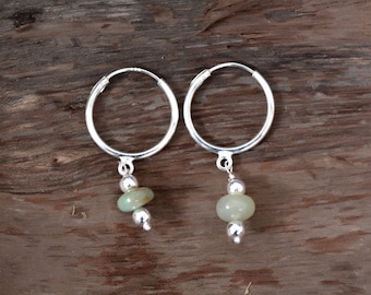 Pendientes de ópalo peruano natural, pendientes minimalistas de plata de ley 925, ópalos peruanos de color verde oscuro de alta calidad