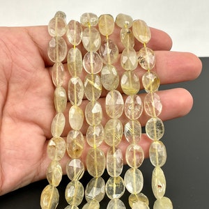 Natural Golden Rutile Faceted Oval Beads, Golden Rutilated Quartz Faceted Gemstone Beads 9×12mm-9×13.5mm 13&quot; Strand