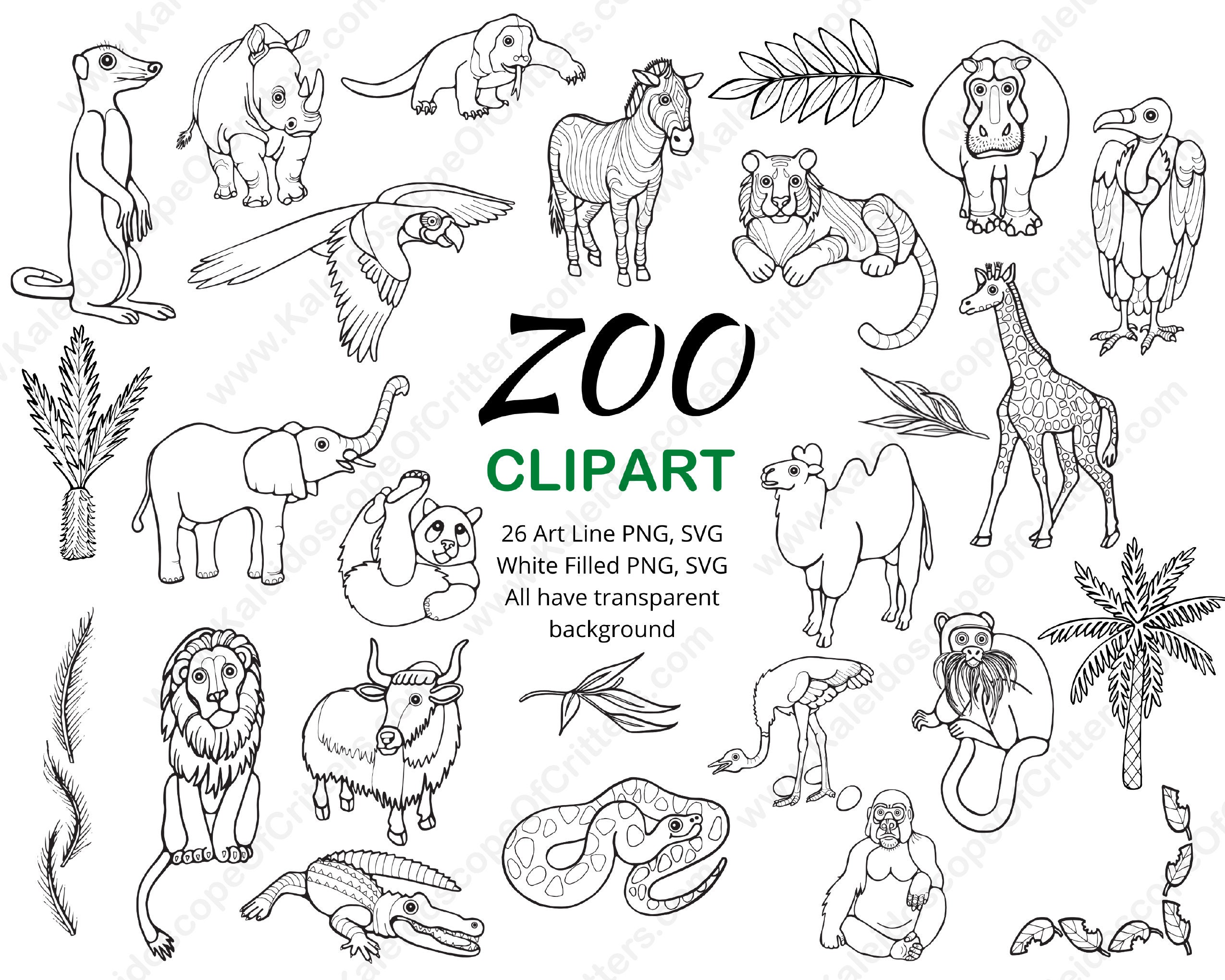 Zoo Clip Art Black and White Etsy
