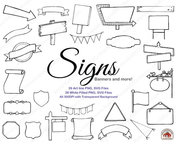Signs Banners and More Clipart | Etsy