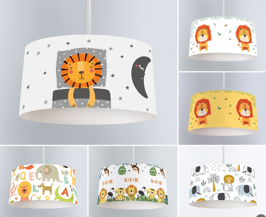 Personalized Nursery Safari Pendant Light, Lion Fixture, Animals Lamp, Jungle Themed Lamp