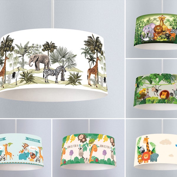 Personalized Nursery Safari Pendant Light, Giraffe Fixture, Animals Lamp, Jungle Themed Lamp, Lion Lampshade, Ceiling Light, Baby Room Light
