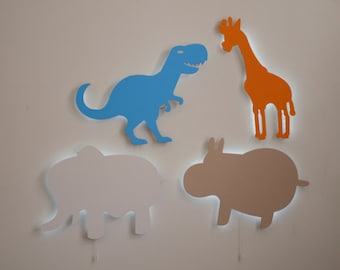 Animals Wall Light Set of 4, Giraffe Dinosaur Nursery Lamp, Hippo Night Light, Elephant Bedroom Light, Safari Animals, Animals Nursery Decor