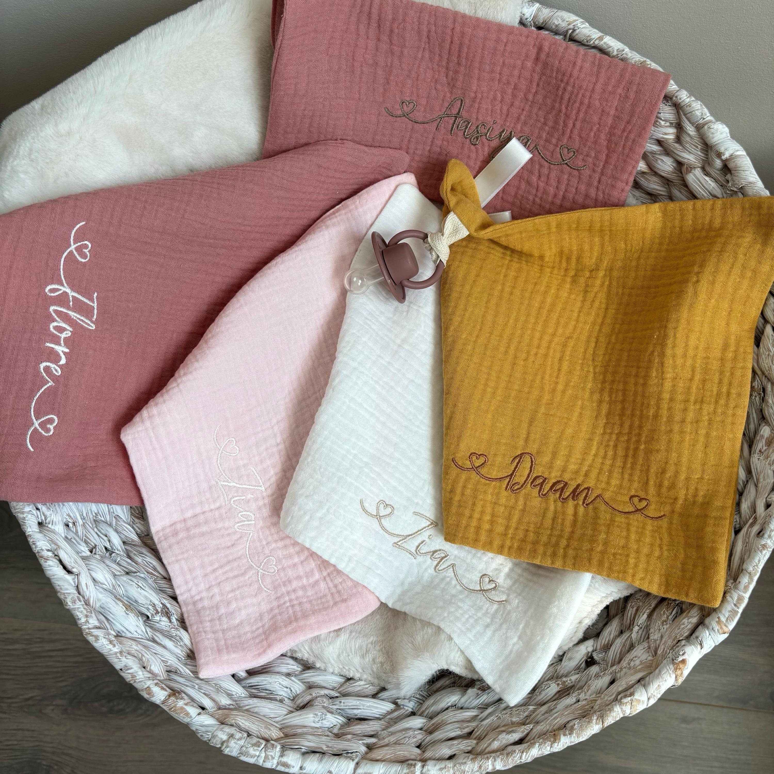 SALE! Pacifier cloth or soother cloth with embroidered baby's name and hearts. Limited colors