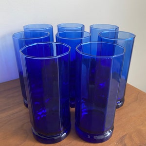 Set of 10 Vintage Cobalt Blue Anchor Hocking Essex Iced Tea/Water Glasses