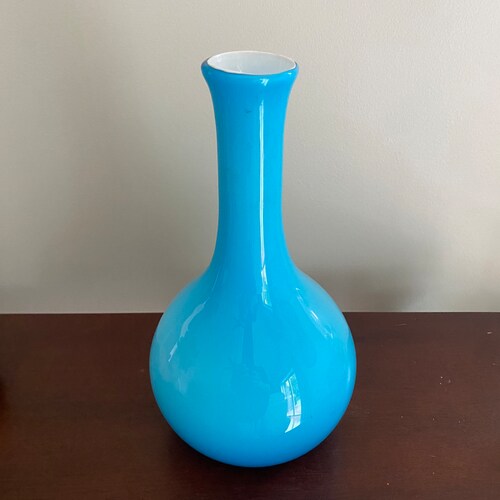 Vintage Cobalt Blue Bubble Glass Vase With Ruffled Collar Etsy