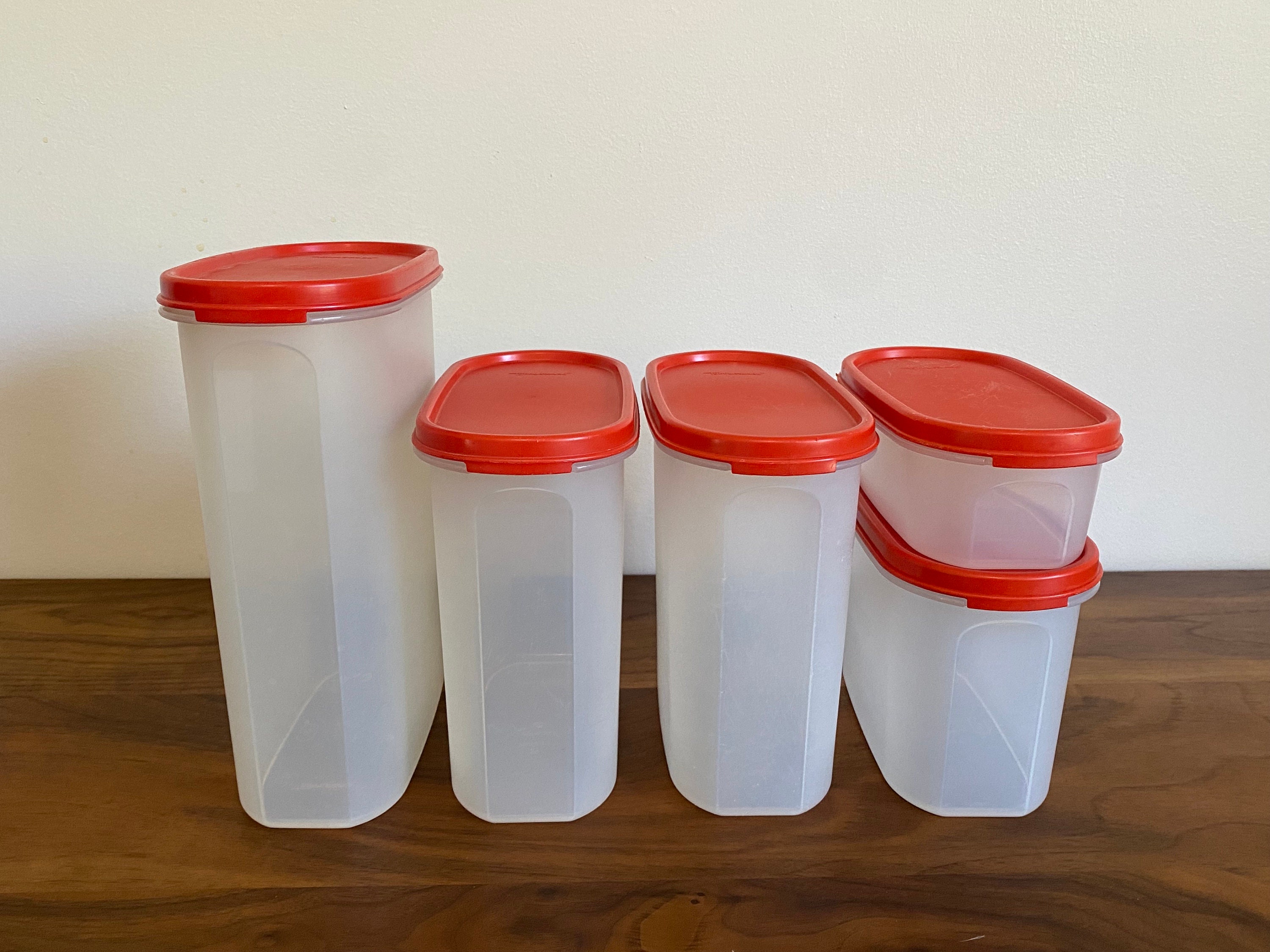 Tupperware Storage Set Oval w/ Red Lids Interchangeable 2 to 9.75 Cup  Stackable