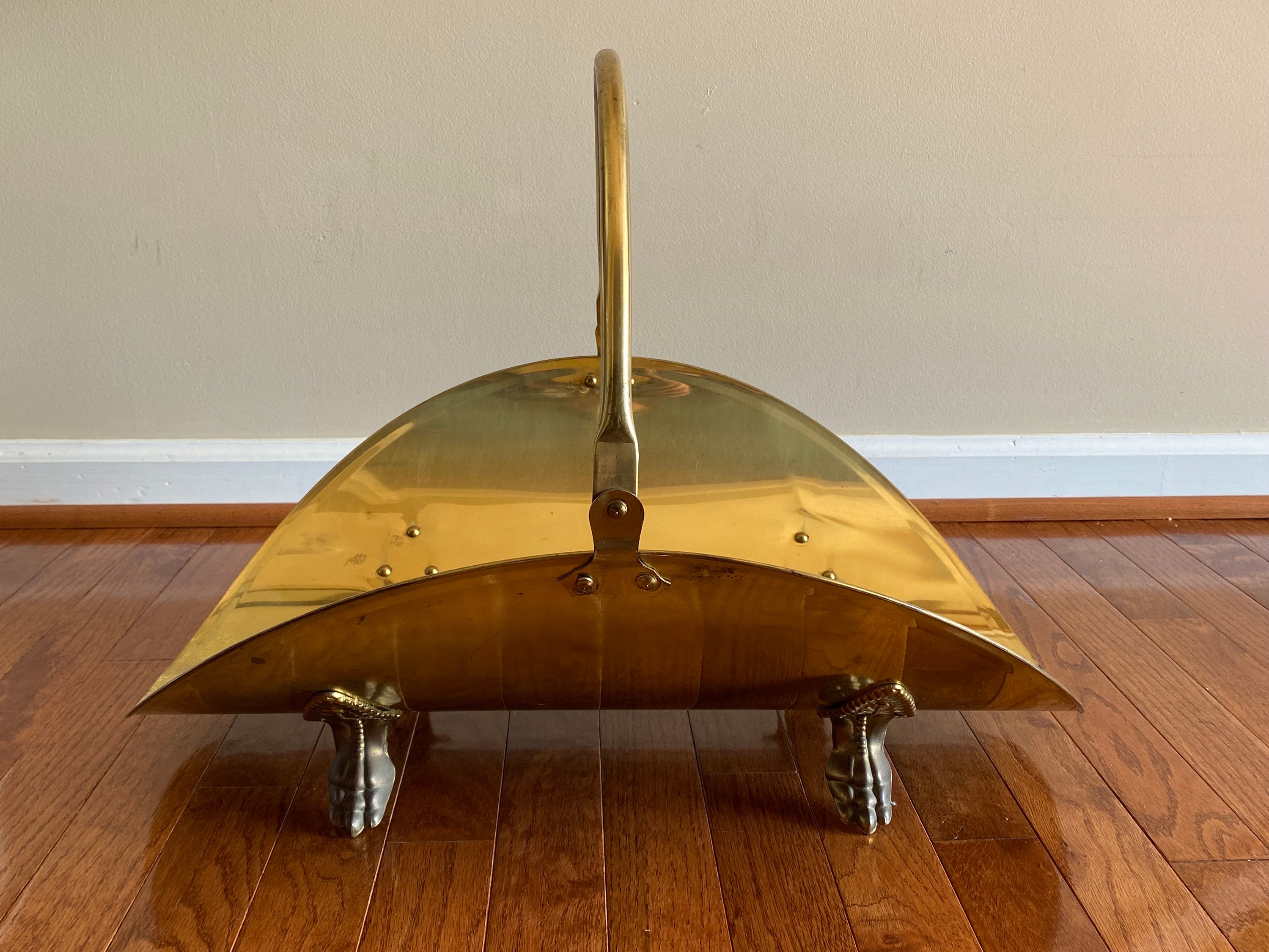 Vintage Metal Brass Plated Claw Foot Fireplace Log Firewood Holder