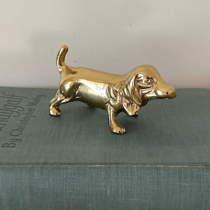 Vintage Solid Brass Basset Hound or Dachshund Figurine