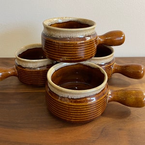 Set of 4 Western Stoneware Soup Crocks/Mugs with Handle