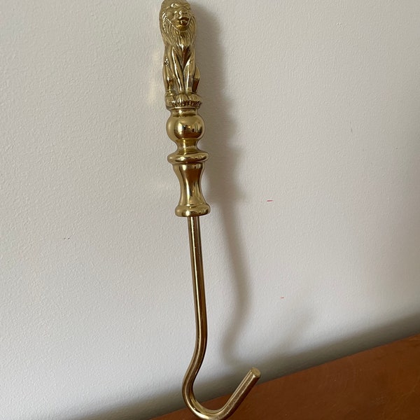Vintage Brass Lion Damper Pull Flue Hook
