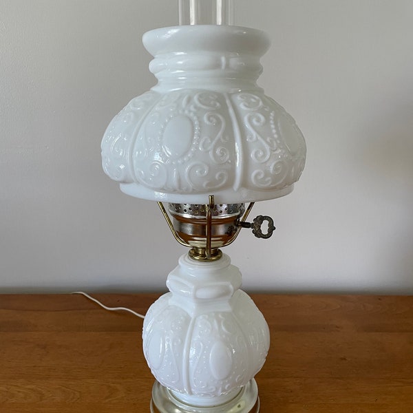 Vintage Electric Table Lamp with Milk Glass Base and Shade