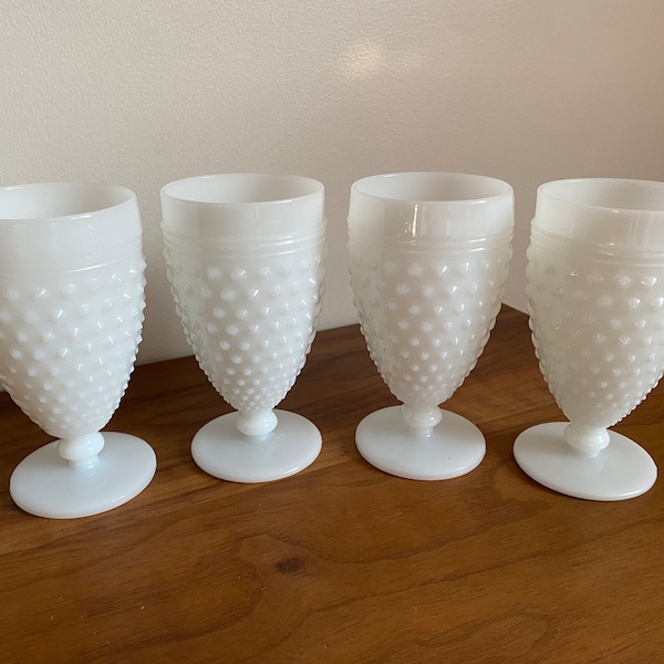 Set of 4 Anchor Hocking Hobnail Milk Glass Drinking Glasses/Goblets