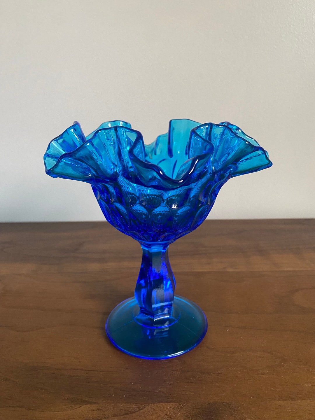 Vintage Fenton Glass Colonial Blue Thumbprint Pattern 6