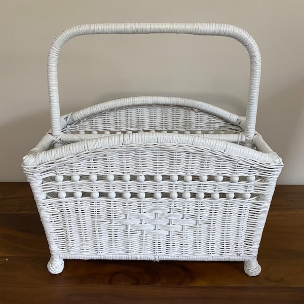 Vintage White Wicker Magazine Basket/Holder